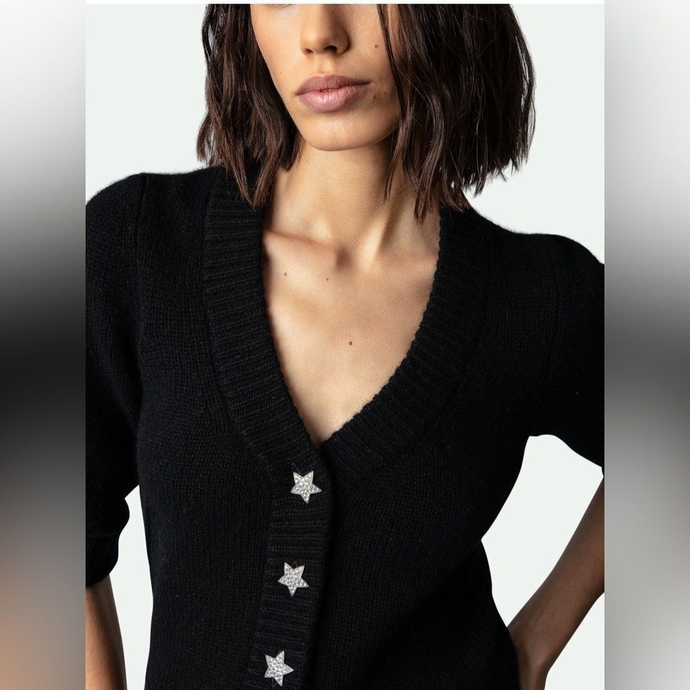 Zadig & Voltaire Black V‑Neck Cardigan with Star Buttons